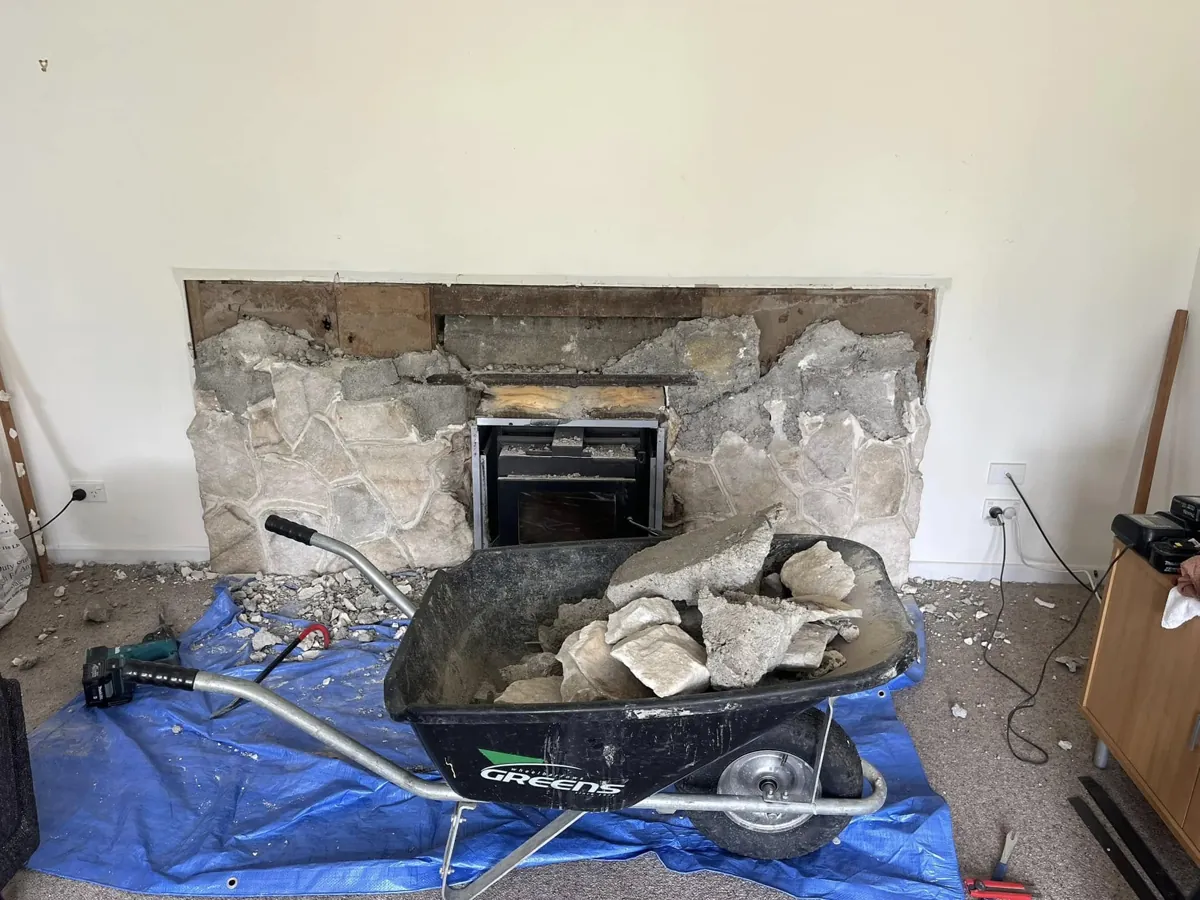 Fireplace before, old stone surround