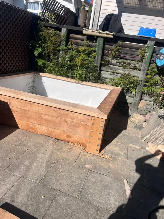 Timber planter box on a patio