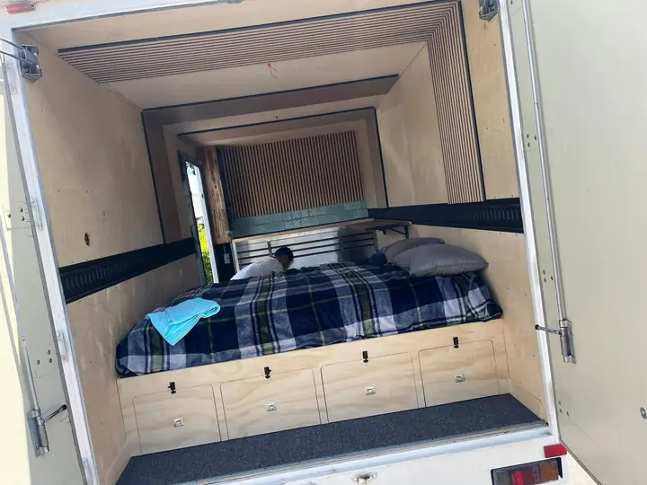 Plywood van fit out with bed and drawers